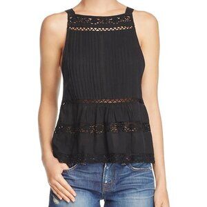 Free People Black Constant Crush Pintucked Bohemian Style Sleeveless Top Size M